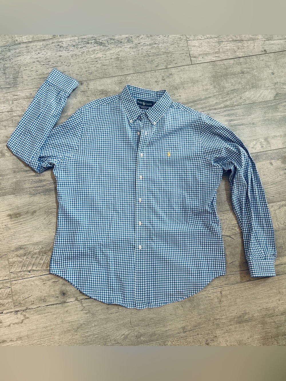Ralph Lauren Classic Men’s Blue Gingham Yellow Pony Button-Down Shirt Sz XL